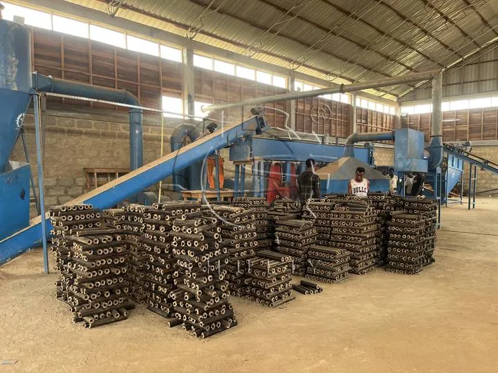 sawdust briquette maker working site